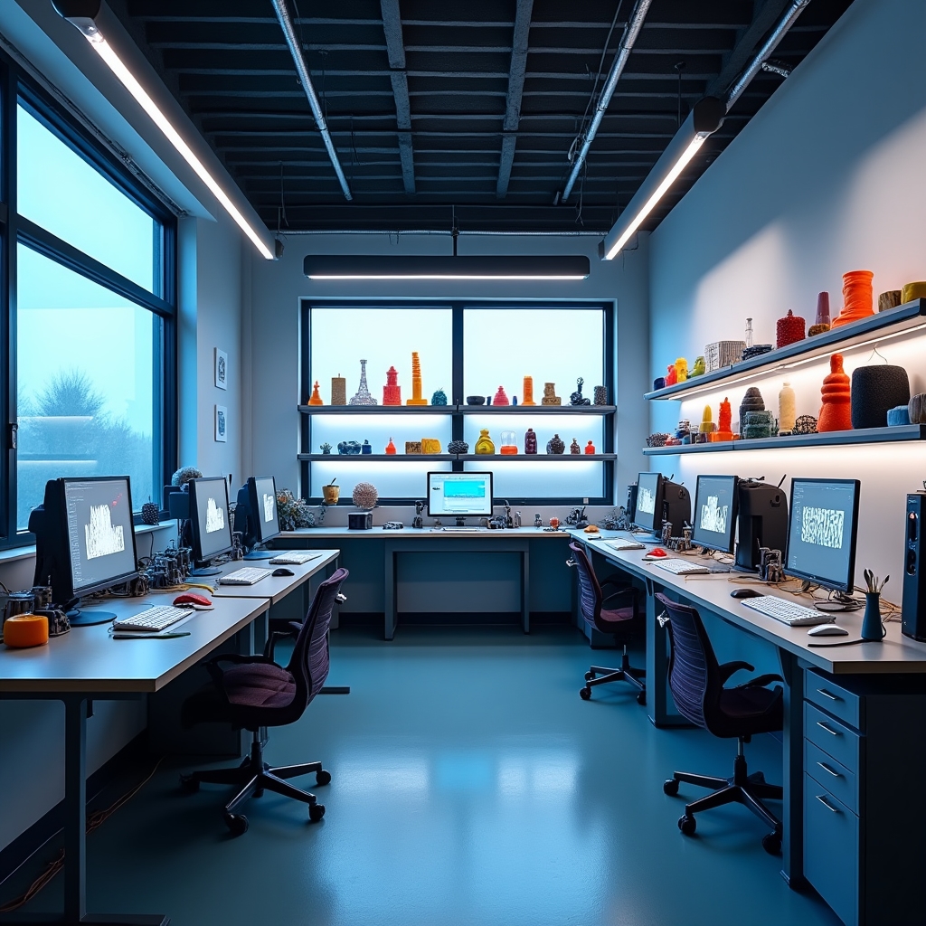 Interno del laboratorio Fynulmorai con stampanti 3D FDM pronte per il workshop a Pisa
